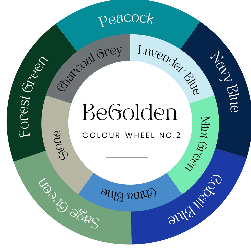 
                      
                        all the blues and greens available in the begolden range
                      
                    